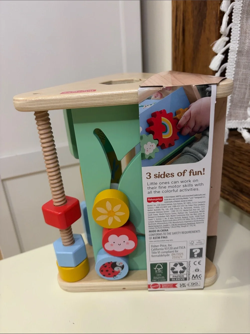 Fisher-Price Wooden Activity Triangle with Red, Yellow, Blue and Green Gears